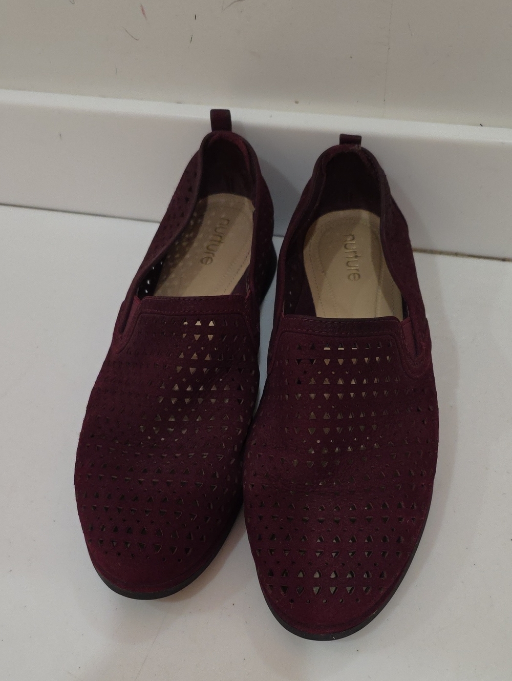 Nurture by Lamaze Leather Burgundy Perforated Slip-On Loafers